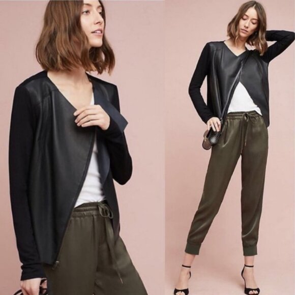 Revolve Michael Stars 100% Leather Lea Moto Asymmetric Zip Jacket Size XS Boho - Picture 2 of 14